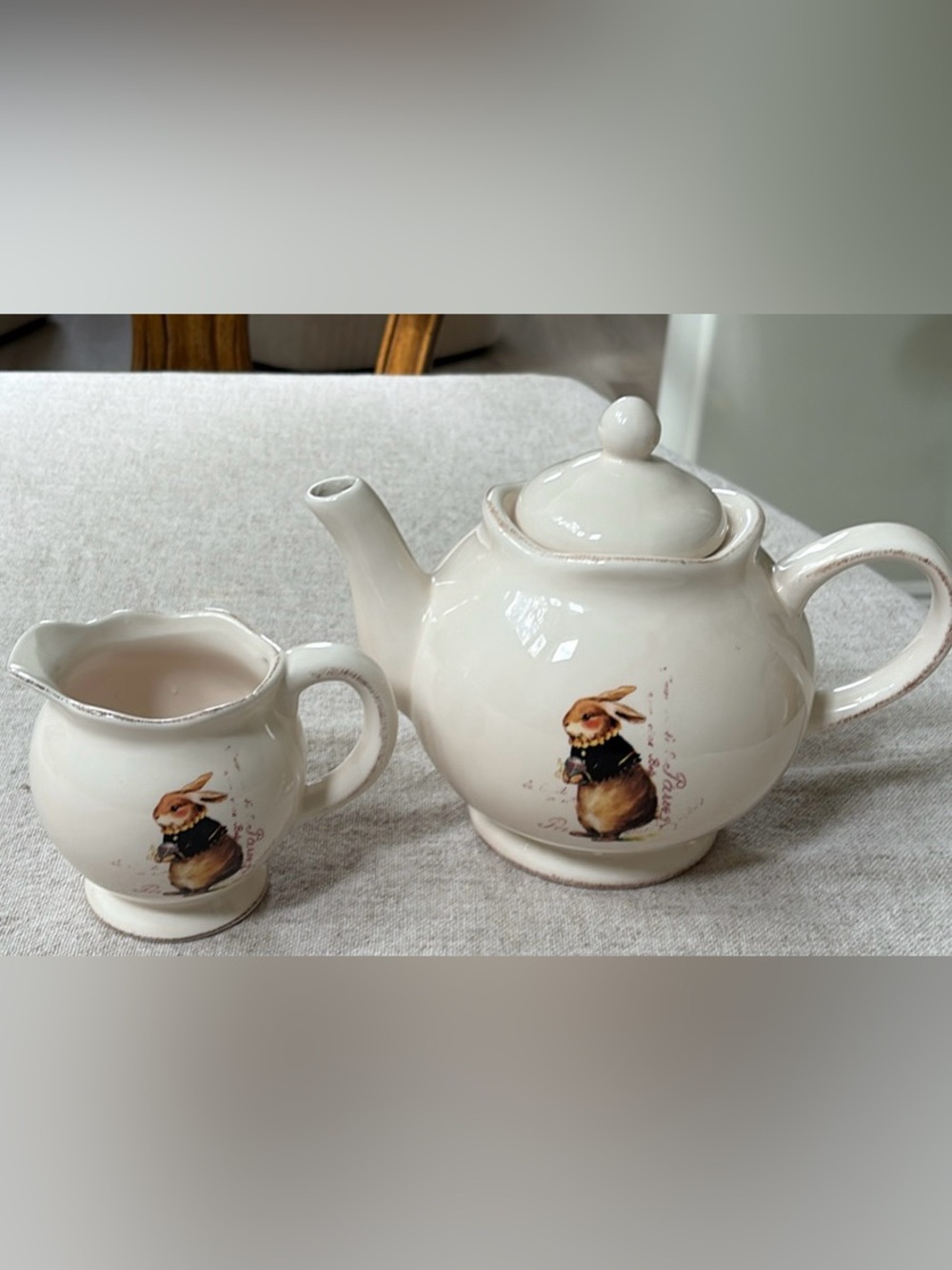 VTG Magenta Teapot and Creamer.   Paris Spring Rabbit Bunny Limited Edition